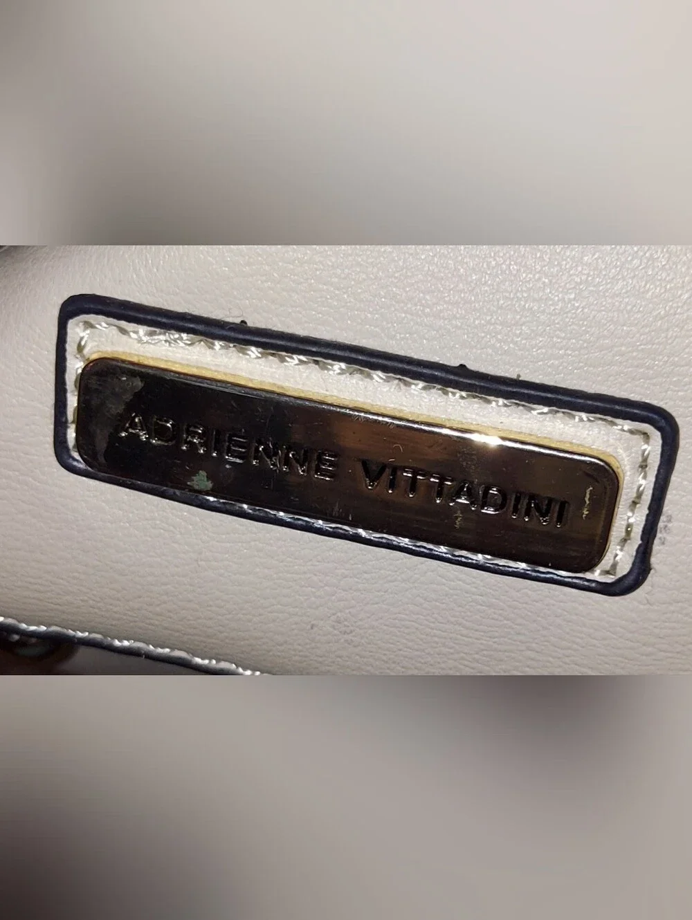 Adrienne Vittadini Cream Croc-Embossed Satchel with Black Trim & Gold Hardware